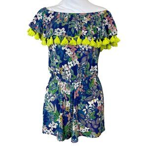 Lilly Pulitzer XXS Floral Off-Shoulder Tassel-Trim Romper